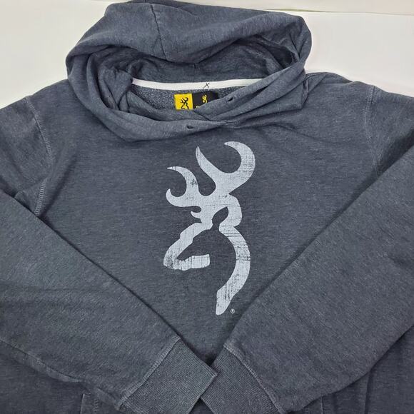 Browning Sportswear Men's Size L Hoodie Pullover Sweatshirt Logo Front Blue - Picture 3 of 9